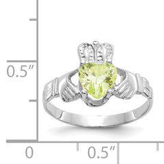 14k White Gold August CZ Birthstone Claddagh Ring