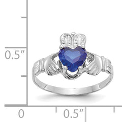 14k White Gold September CZ Birthstone Claddagh Ring