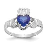14k White Gold September CZ Birthstone Claddagh Ring