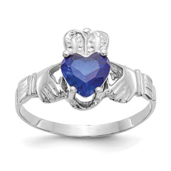 14k White Gold September CZ Birthstone Claddagh Ring