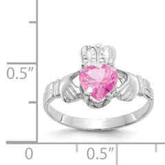 14k White Gold October CZ Birthstone Claddagh Ring