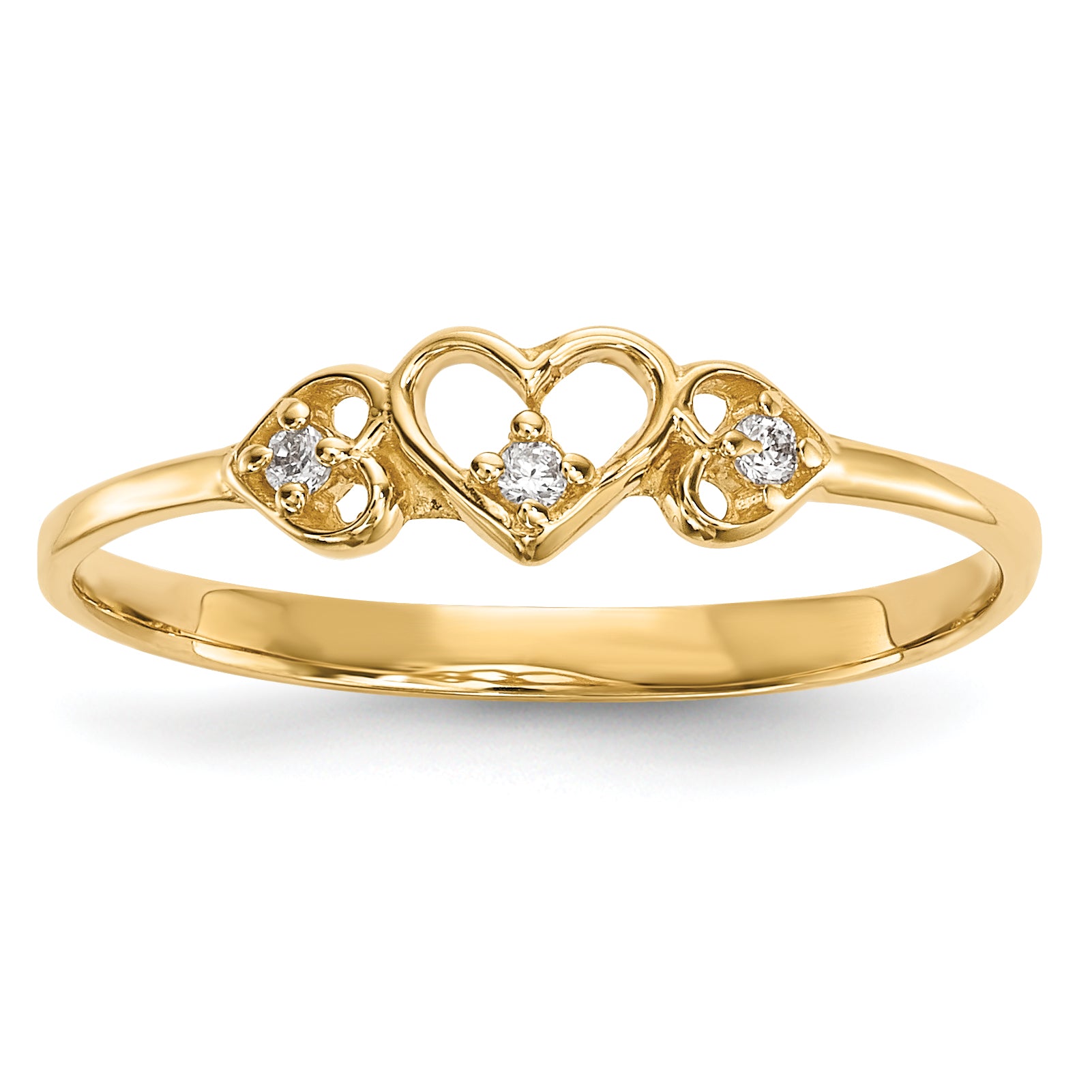 14k CZ 3-Hearts Ring