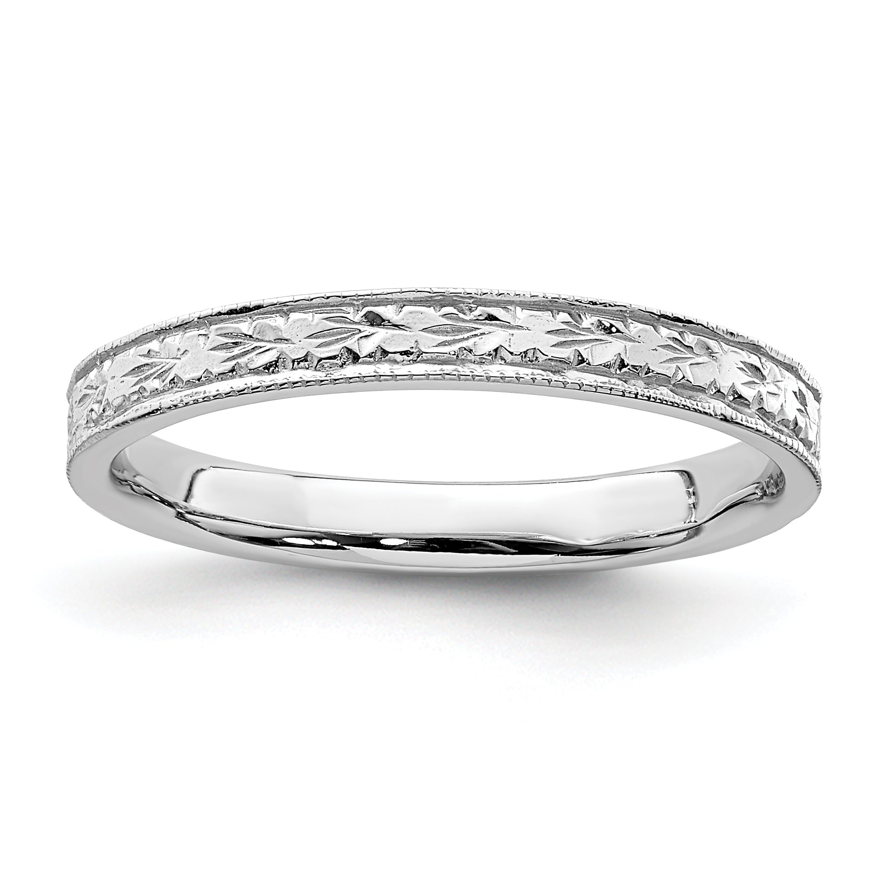14K White Polished Floral Band