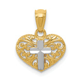 14k w/Rhodium Cross in Heart Pendant