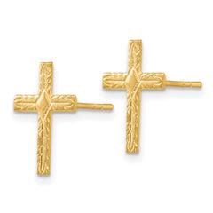 14K Gold Women's Cross Earrings with Polished Textured Finish