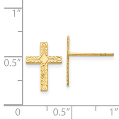 14K Gold Women's Cross Earrings with Polished Textured Finish