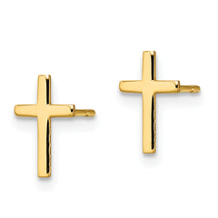14K Gold Unisex Polished Cross Earrings Elegant Design
