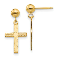 14k Polished & Satin Cross Dangle Earrings