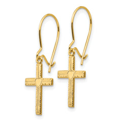 14K Gold Cross Drop Earrings with Polished Satin Finish