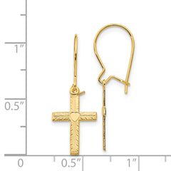 14K Gold Cross Drop Earrings with Polished Satin Finish