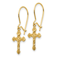 14K Gold Polished Crucifix Earrings with Elegant Dangle Design