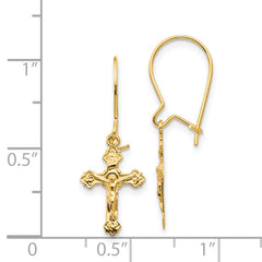 14K Gold Polished Crucifix Earrings with Elegant Dangle Design