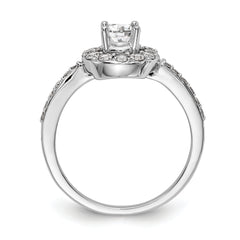 14K White Gold Halo (Holds 1/2 carat (5.00mm) Round Center) 1/2 carat Diamond Semi-Mount Engagement Ring - 7