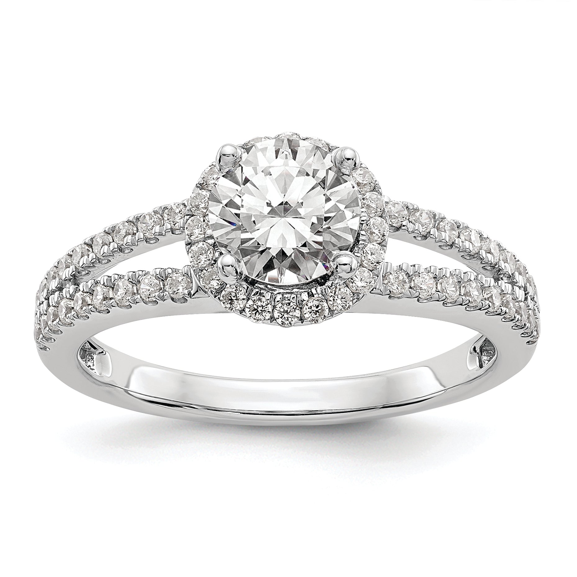 14K White Gold Halo Plus (Holds 3/4 carat (6.00mm) Round Center) 1/3 carat Diamond Semi-Mount Engagement Ring