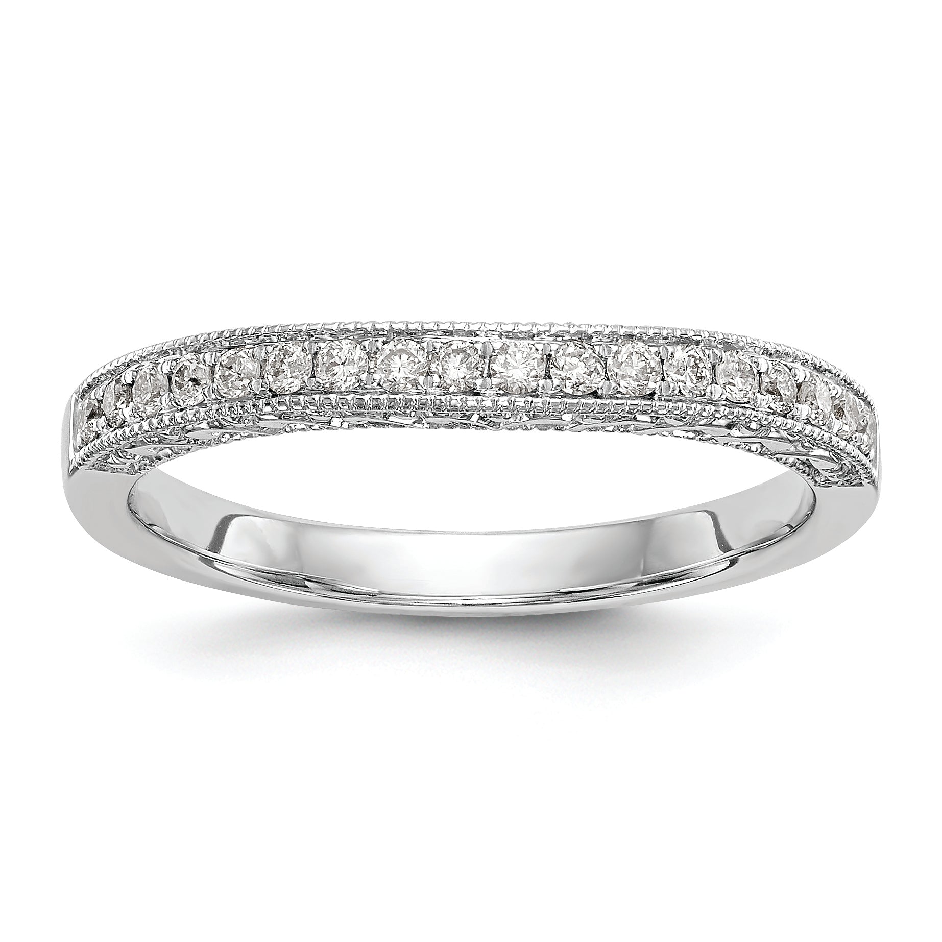 14K White Gold 1/5 carat Diamond Contoured Complete Wedding Band