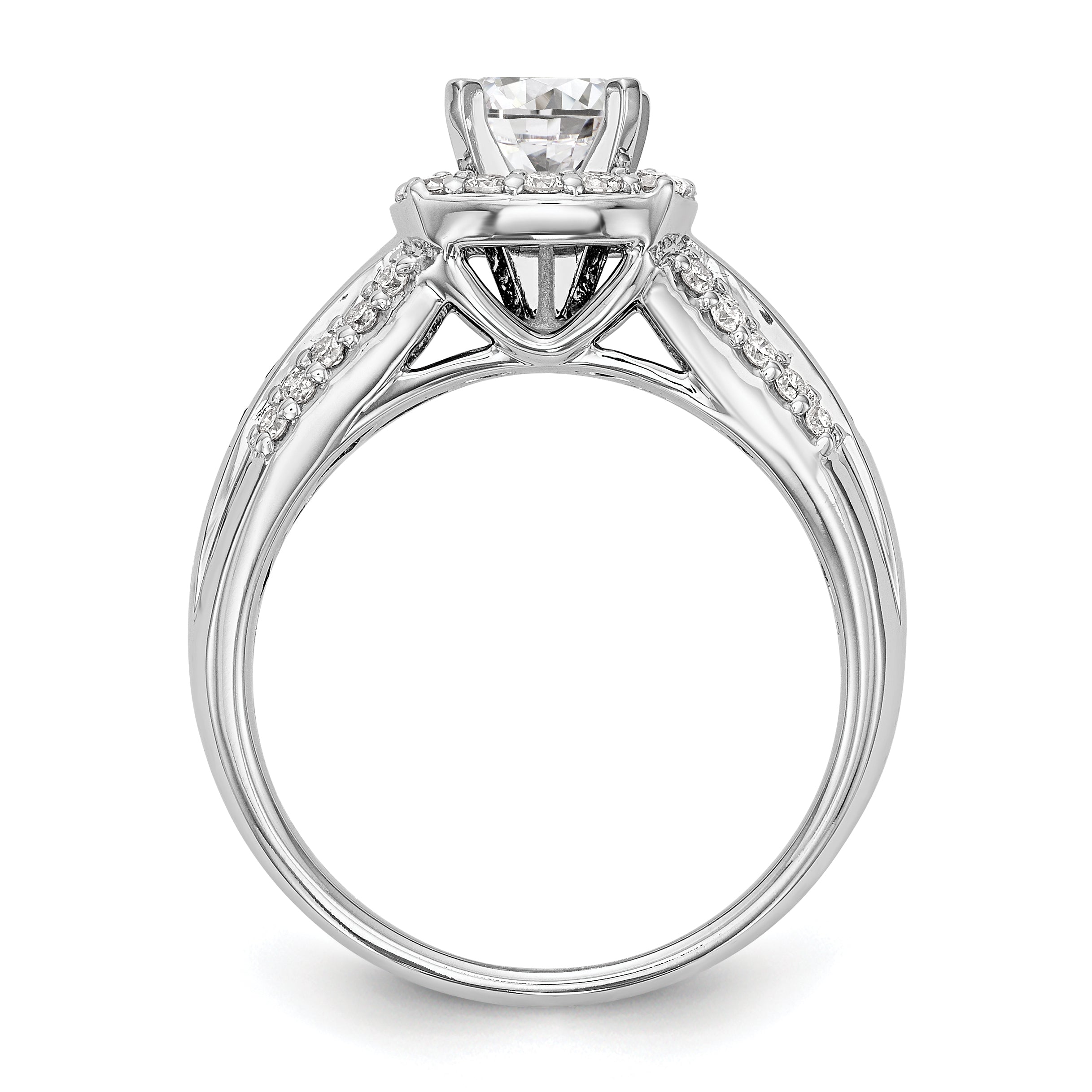 14K White Gold Peg Set Diamond & Sapphire Semi-Mount Cushion Halo Engagement Ring