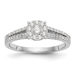 14K White Gold Halo Cluster 1/2 carat Diamond Complete Engagement Ring