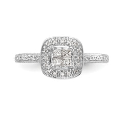 14K White Gold Square Halo Cluster 1/5 carat Princess/Round Diamond Complete Engagement Ring