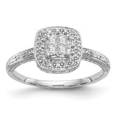 14K White Gold Square Halo Cluster 1/5 carat Princess/Round Diamond Complete Engagement Ring