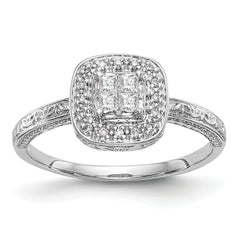 14K White Gold Square Halo Cluster 1/5 carat Princess/Round Diamond Complete Engagement Ring