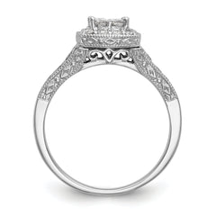 14K White Gold Square Halo Cluster 3/4 carat Princess/Round Diamond Complete Engagement Ring