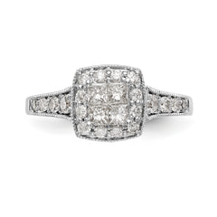 14K White Gold Square Halo Cluster 3/4 carat Princess/Round Diamond Complete Engagement Ring