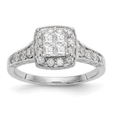 14K White Gold Square Halo Cluster 3/4 carat Princess/Round Diamond Complete Engagement Ring
