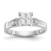 14K White Gold Square Cluster 3/4 carat Princess Diamond Complete Engagement Ring
