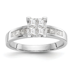 14K White Gold Square Cluster 3/4 carat Princess Diamond Complete Engagement Ring