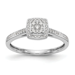 14K White Gold Square Halo Cluster 1/5 carat Diamond Complete Engagement Ring