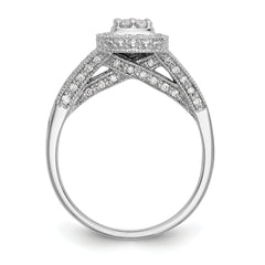 14K White Gold Square Halo Cluster 1/2 carat Diamond Complete Engagement Ring