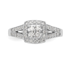 14K White Gold Square Halo Cluster 1/2 carat Diamond Complete Engagement Ring