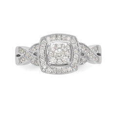 14K White Gold Square Halo Cluster 3/8 carat Diamond Complete Engagement Ring