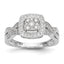 14K White Gold Square Halo Cluster 3/8 carat Diamond Complete Engagement Ring