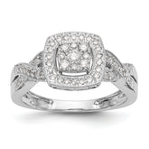 14K White Gold Square Halo Cluster 3/8 carat Diamond Complete Engagement Ring