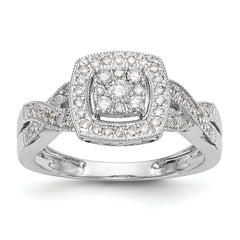 14K White Gold Square Halo Cluster 3/8 carat Diamond Complete Engagement Ring