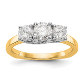 14K Two-tone 3-Stone (Holds 1/2 carat (5.2mm) Round Center) Includes 2-4.5mm Round Side Diamonds Semi-Mount Engagement Ring
