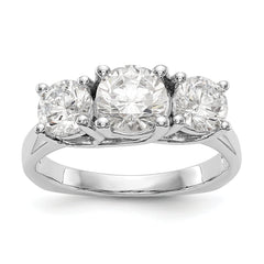 14K White Gold 3-Stone (Holds 1.25 carat (7.00mm) Round Center and (2-5.7mm) Round Sides) Engagement Ring Mounting
