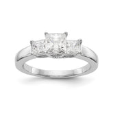 14K White Gold 3-Stone (Holds 1/2 carat (5.2mm) Princess Center) Diamond Semi-Mount Engagement Ring
