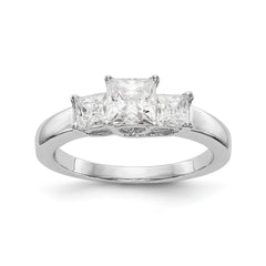 14K White Gold 3-Stone (Holds 1/2 carat (5.2mm) Princess Center) Diamond Semi-Mount Engagement Ring