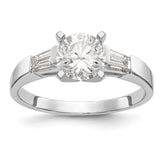 14K White Gold 3-Stone Diamond Peg Set Includes 2-Baquette Side Stones Engagement Ring, No Head - 7