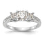 14K White Gold 3-Stone Plus Peg Set Center Princess Diamond Semi-mount Engagement Ring