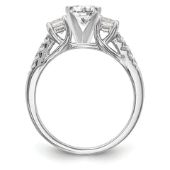 14K White Gold 3-Stone Plus Peg Set Center Princess Diamond Semi-mount Engagement Ring - 7