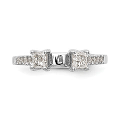 14K White Gold 3-Stone Plus Peg Set Center Princess Diamond Semi-mount Engagement Ring - 7