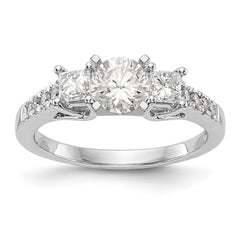 14K White Gold 3-Stone Plus Peg Set Center Princess Diamond Semi-mount Engagement Ring - 7