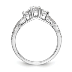 14K White Gold 3-Stone Plus (Holds 4.5mm Round Center) Diamond Semi-Mount Engagement Ring - 7