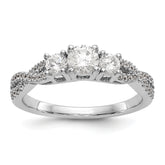 14K White Gold 3-Stone Plus (Holds 4.5mm Round Center) Diamond Semi-Mount Engagement Ring - 7
