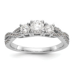 14K White Gold 3-Stone Plus (Holds 4.5mm Round Center) Diamond Semi-Mount Engagement Ring - 7