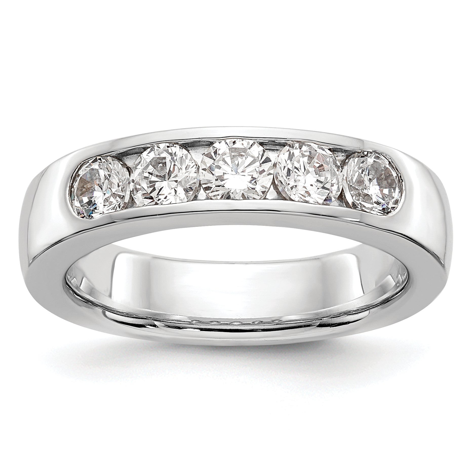 14K White Gold 5-Stone 1 carat Round Diamond Complete Channel Band