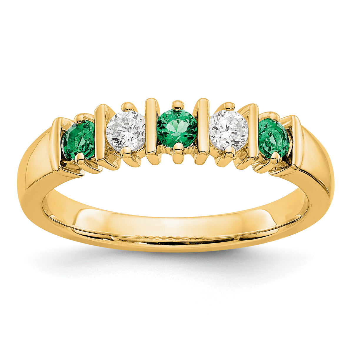 14K Yellow Gold 1/5 carat Diamond and Emerald Complete Band